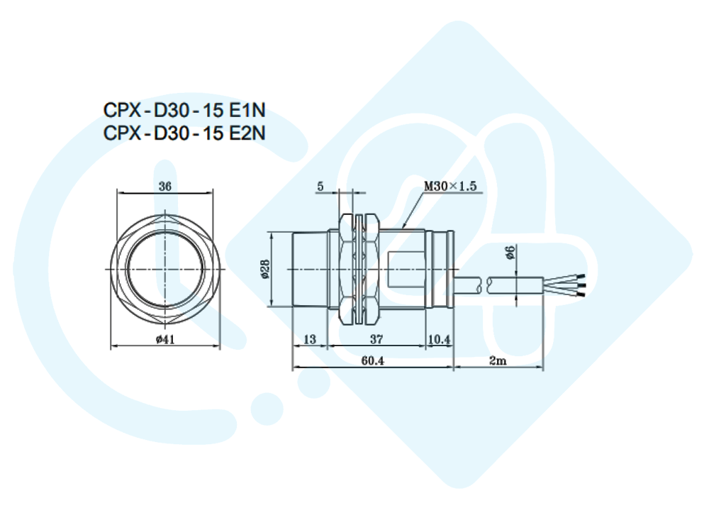 ابعاد و اندازه سنسور القایی کوینو مدل CPX-D30-15E2N