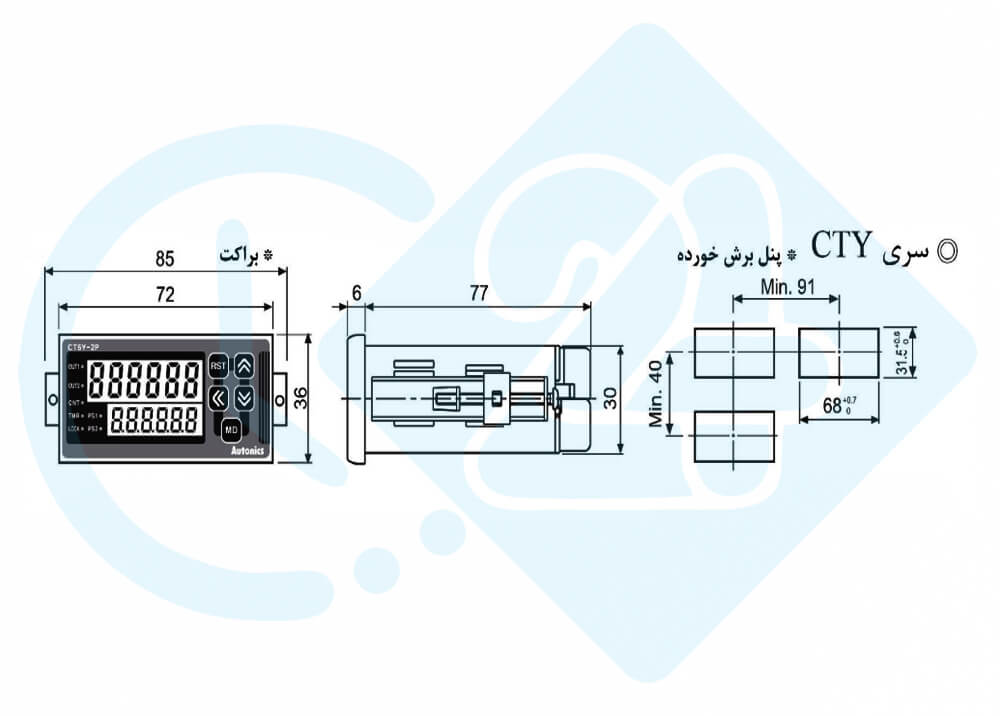 ابعاد و اندازه کانتر آتونیکس مدل CT6Y-2P4T
