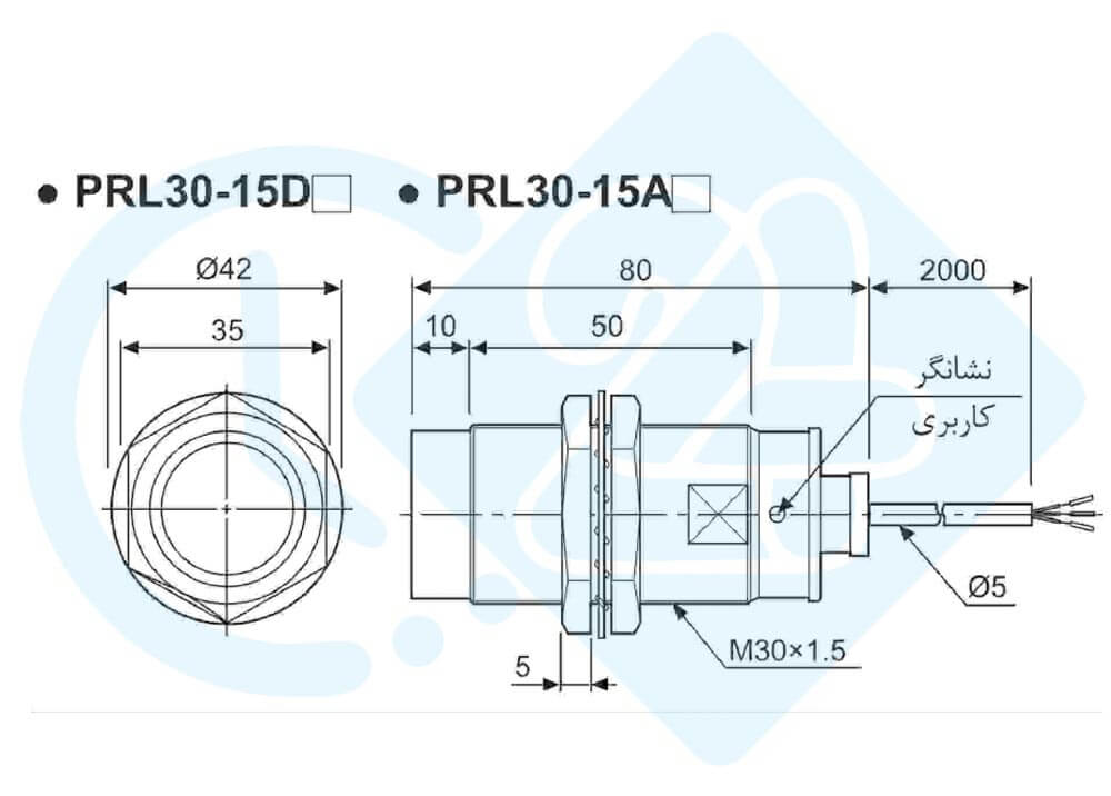 ابعاد و اندازه سنسور القایی آتونیکس مدل PRL30-15DP