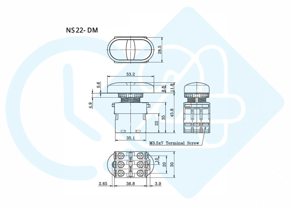 ابعاد و اندازه پوش باتن سری NS22-DM-1A01B