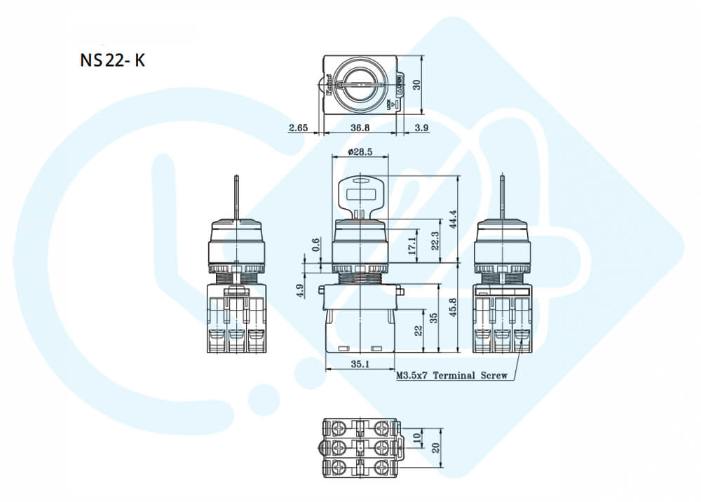 ابعاد و اندازه پوش باتن کوینو مدل NS22-K3-1A01A