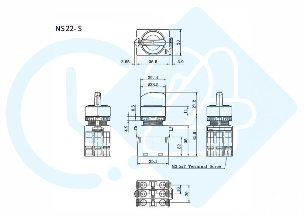 ابعاد و اندازه پوش باتن کوینو مدل NS22-S3-1A01A