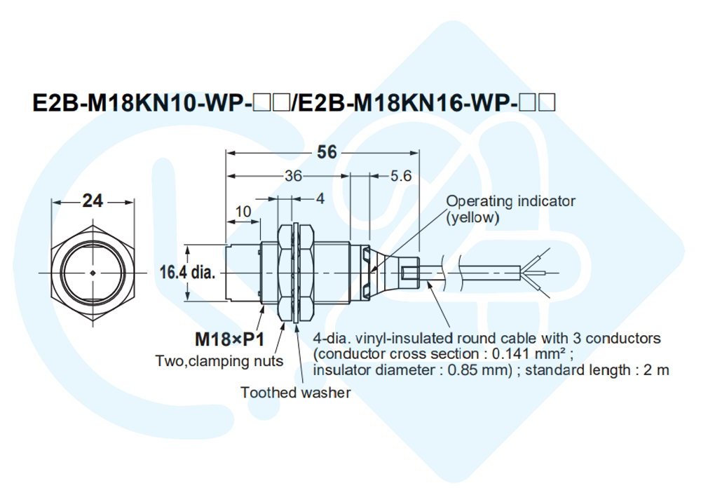ابعاد و اندازه سنسور القایی امرون مدل E2B-M18KN08-WP-C1
