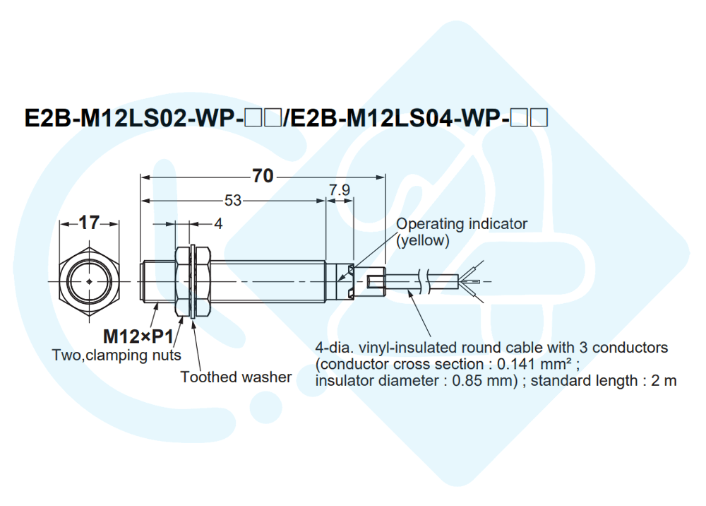 ابعاد و اندازه سنسور القایی امرون مدل E2B-M12LS02-WP-C2