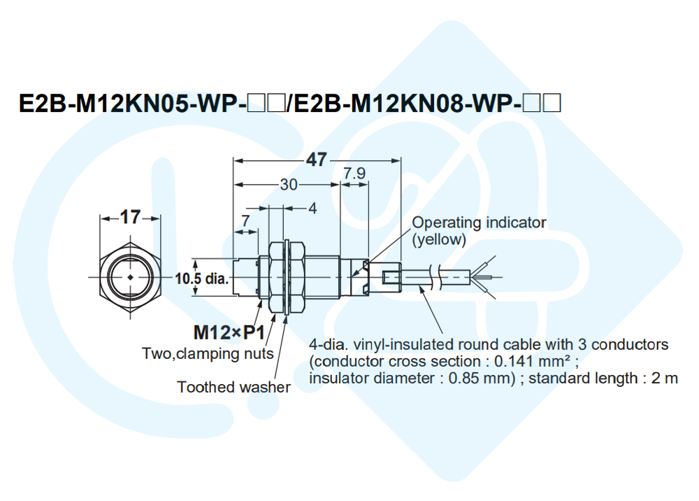 ابعاد و اندازه سنسور القایی امرون مدل E2B-M12KN04-WP-C2