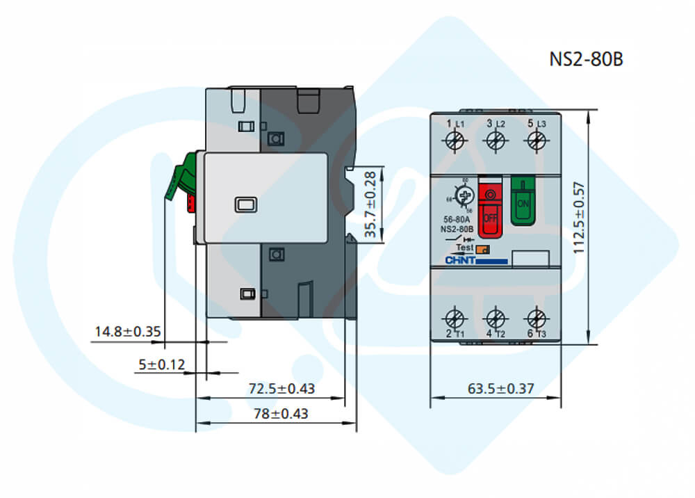 ابعاد و اندازه کلید حرارتی چینت مدل NS2-80B 25-40