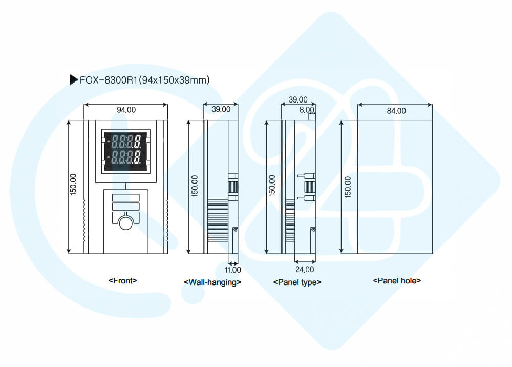 ابعاد و اندازه کنترل دما و  نشانگر رطوبت کنوتک مدل FOX-8300R1
